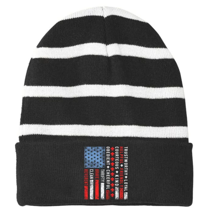 Vintage US America Flag Scouting Scout Law Striped Beanie with Solid Band