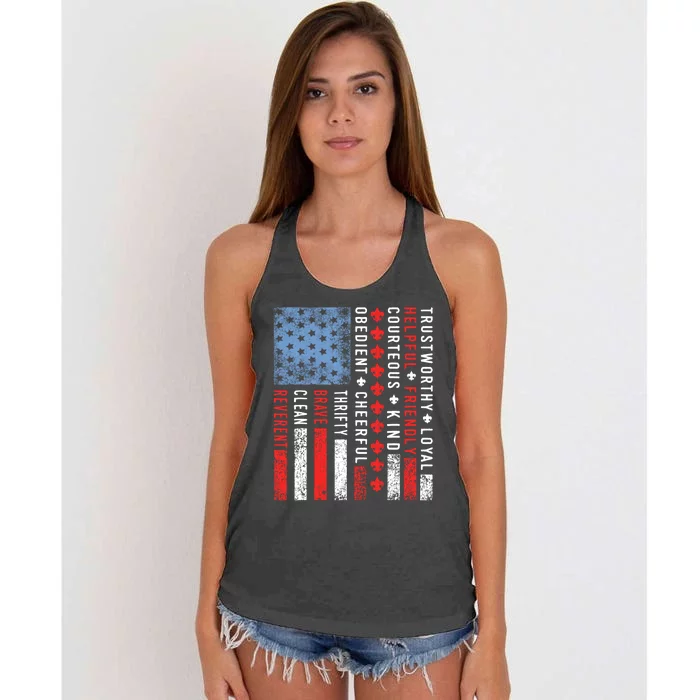 Vintage US America Flag Scouting Scout Law Women's Knotted Racerback Tank