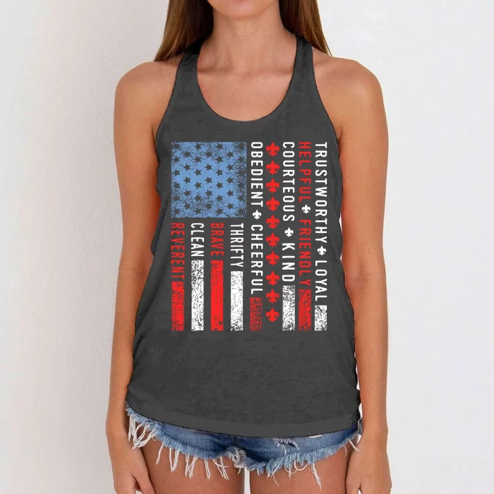 Vintage US America Flag Scouting Scout Law Women's Knotted Racerback Tank