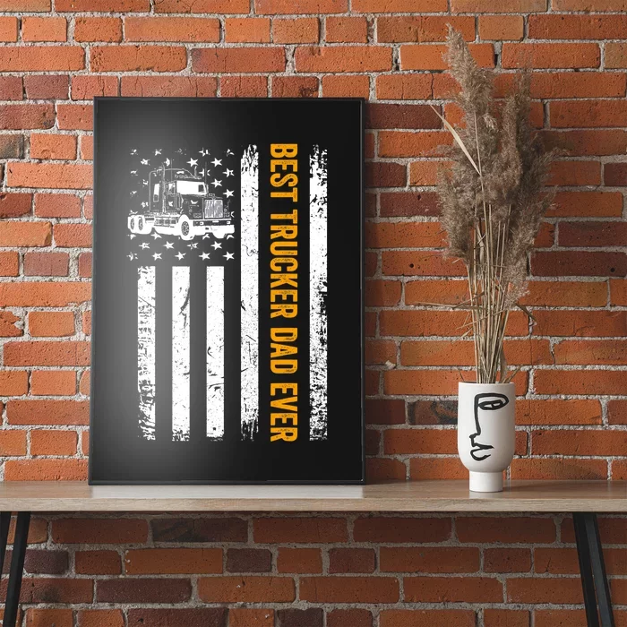 Vintage USA Best Trucker Dad Ever American Flag Fathers Day Poster