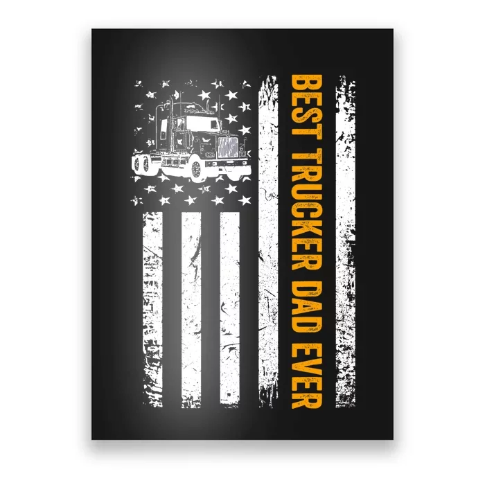 Vintage USA Best Trucker Dad Ever American Flag Fathers Day Poster