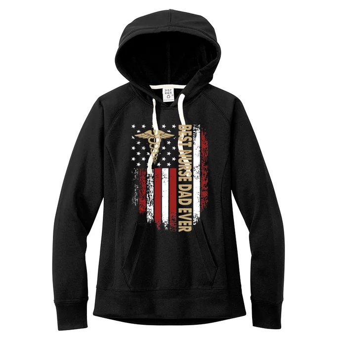 Vintage Usa Best Nurse Dad Ever American Flag Fath Women's Fleece Hoodie