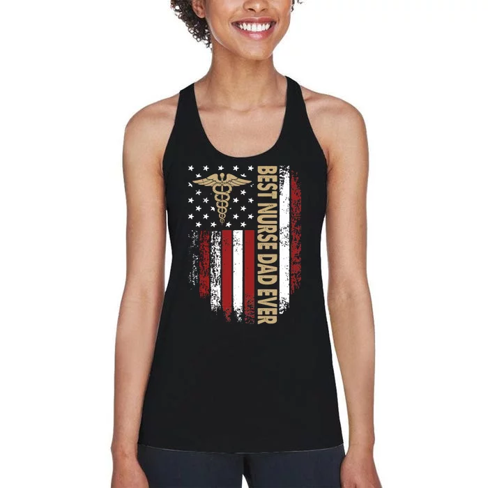 Vintage Usa Best Nurse Dad Ever American Flag Fath Women's Racerback Tank