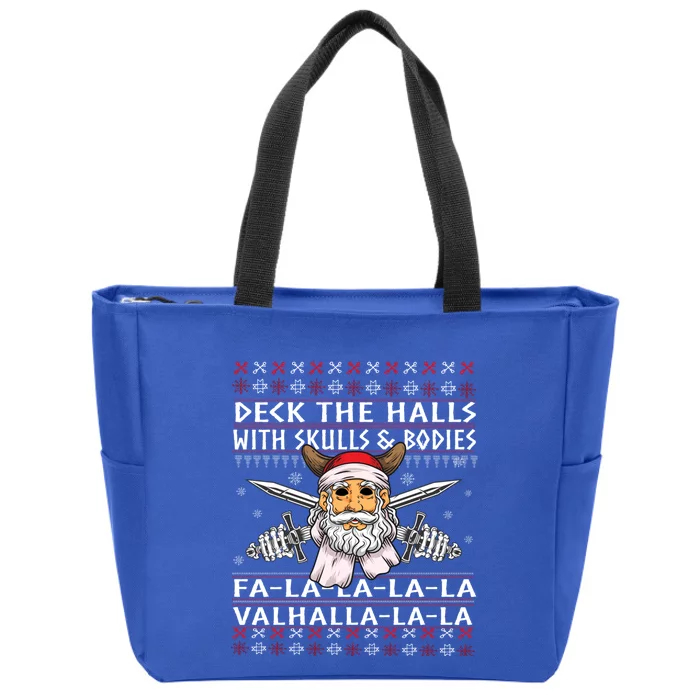 Viking Ugly Christmas Jumper Viking Deck Halls Gift Zip Tote Bag