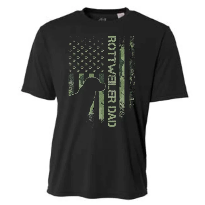 Vintage USA Camo Flag Proud Rottweiler Dad Rottie Silhouette Cooling Performance Crew T-Shirt