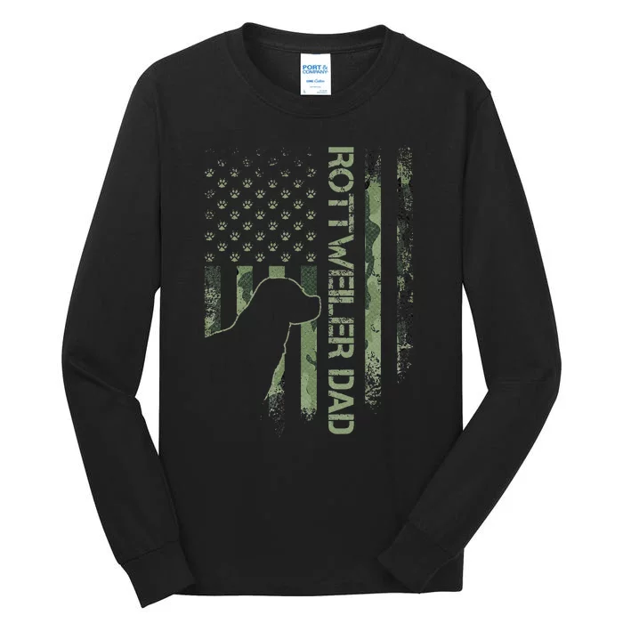 Vintage USA Camo Flag Proud Rottweiler Dad Rottie Silhouette Tall Long Sleeve T-Shirt