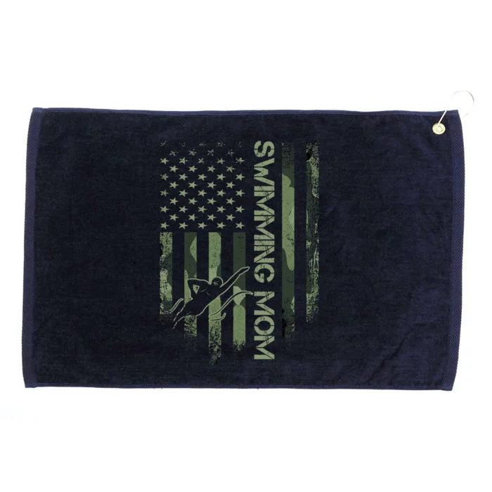 Vintage Usa Camo Flag Proud Swimming Mom Swimmer Silhouette Gift Grommeted Golf Towel