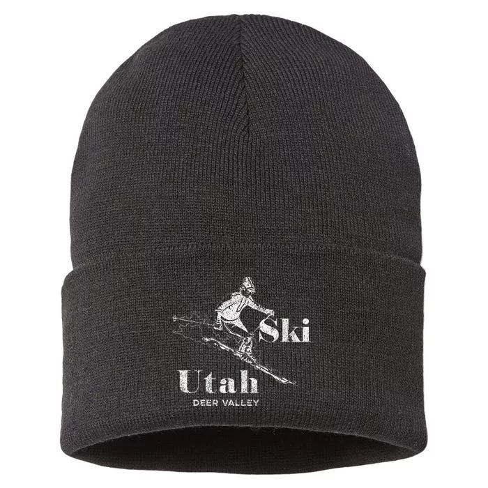 Vintage Utah Deer Valley Skiing Sustainable Knit Beanie