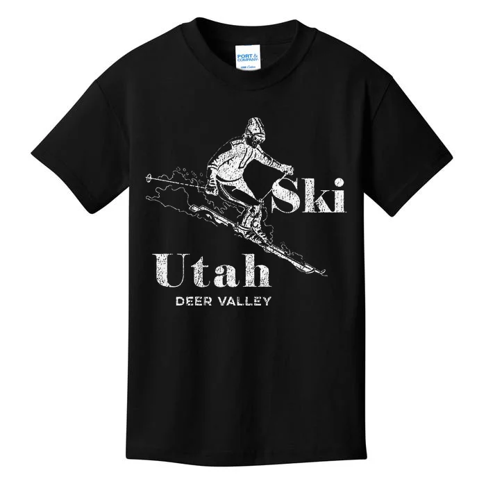 Vintage Utah Deer Valley Skiing Kids T-Shirt