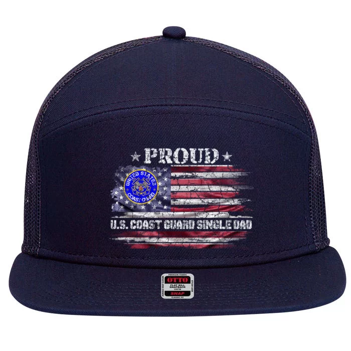 Vintage Usa Flag Proud Us Coast Guard Veteran Single Dad Gift 7 Panel Mesh Trucker Snapback Hat