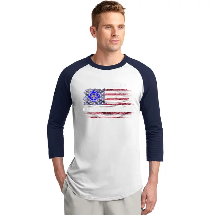 Vintage Usa Flag Proud Us Coast Guard Veteran Single Dad Gift Baseball Sleeve Shirt