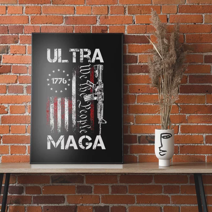 Vintage Usa Flag Ultra Maga Gun Usa 4th Of July Trump 2024 Poster