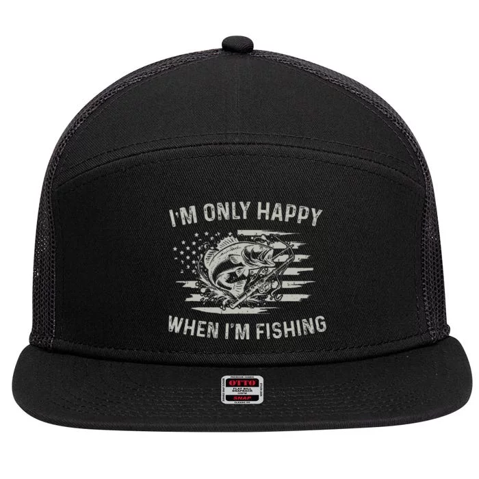 Vintage Usa Flag IM Only Happy When IM Fishing Lover 7 Panel Mesh Trucker Snapback Hat