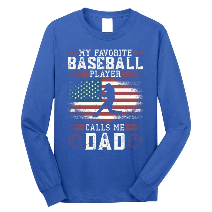 Vintage Usa Flag Design My Favorite Baseball Player Cool Gift Long Sleeve Shirt