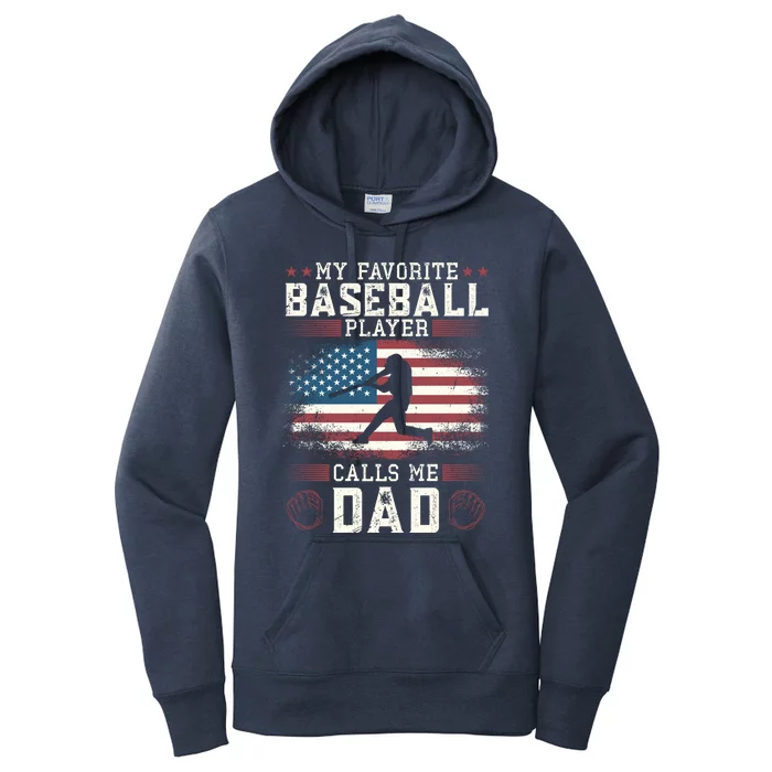 Vintage Usa Flag Design My Favorite Baseball Player Cool Gift Women's Pullover Hoodie