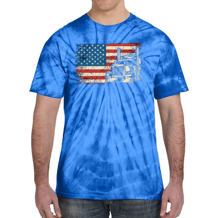 Vintage Usa Flag Patriotic Trucker Truck Driver Cool Gift Tie-Dye T-Shirt