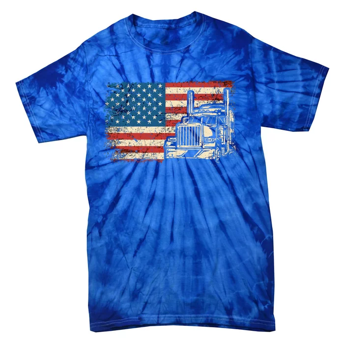 Vintage Usa Flag Patriotic Trucker Truck Driver Cool Gift Tie-Dye T-Shirt