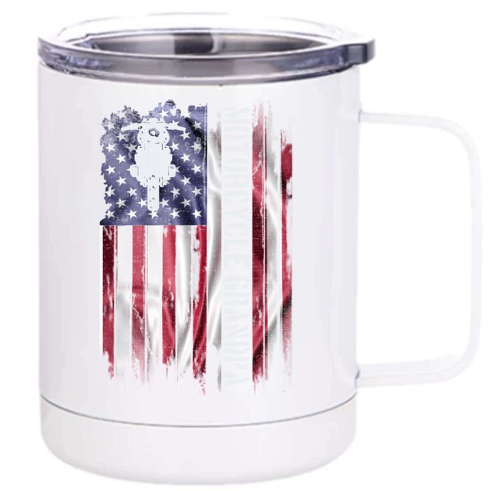 Vintage Usa Flag Motorcycle Dirt Bike Grandpa Silhouette Cool Gift Front & Back 12oz Stainless Steel Tumbler Cup