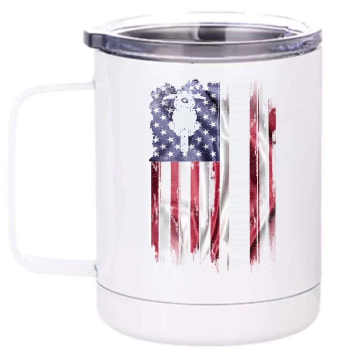 Vintage Usa Flag Motorcycle Dirt Bike Grandpa Silhouette Cool Gift Front & Back 12oz Stainless Steel Tumbler Cup