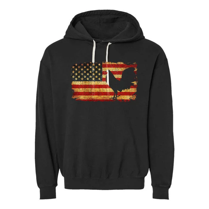 Vintage Us Flag Cock Fight Garment-Dyed Fleece Hoodie