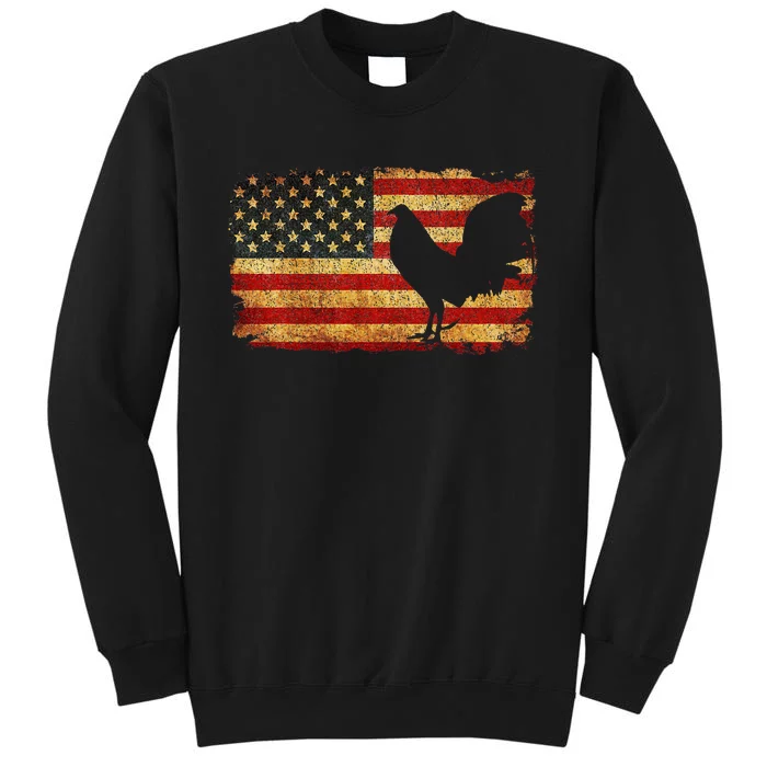 Vintage Us Flag Cock Fight Tall Sweatshirt