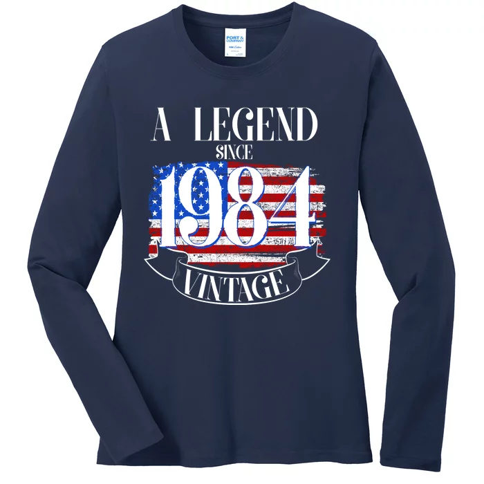 Vintage Usa Flag A Legend Since 1984 40th Birthday Ladies Long Sleeve Shirt