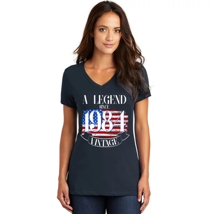 Vintage Usa Flag A Legend Since 1984 40th Birthday Women's V-Neck T-Shirt