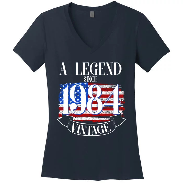 Vintage Usa Flag A Legend Since 1984 40th Birthday Women's V-Neck T-Shirt