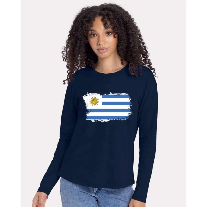 Vintage Uruguay Flag Womens Cotton Relaxed Long Sleeve T-Shirt