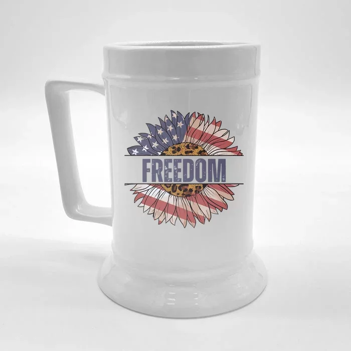 Vintage USA Flag Sunflower 4th Of July Front & Back Beer Stein