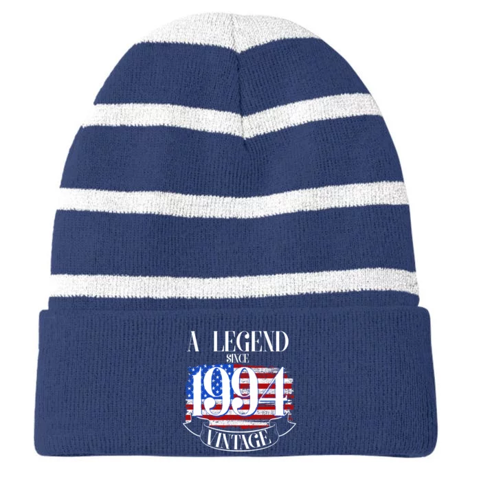 Vintage Usa Flag A Legend Since 1994 30th Birthday Striped Beanie with Solid Band