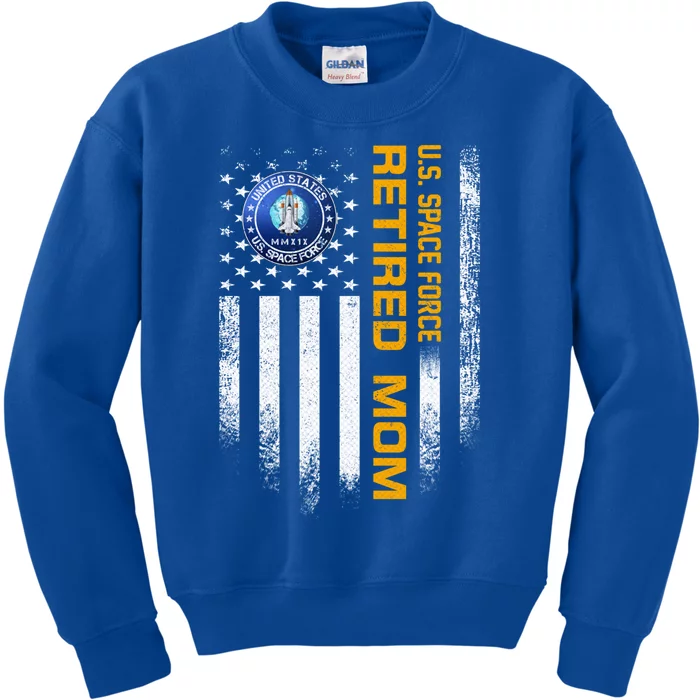 Vintage Usa Flag Us Space Force Proud Retired Veteran Mom Gift Kids Sweatshirt