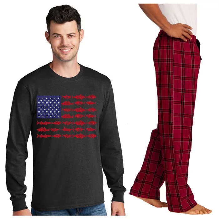 Vintage USA Fish American Flag Fishing Gifts ABS001g Long Sleeve Pajama Set