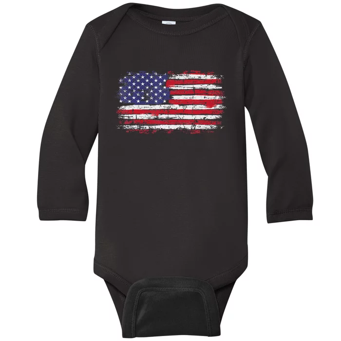 Vintage Usa Flag 4th Of July Independence Day Baby Long Sleeve Bodysuit