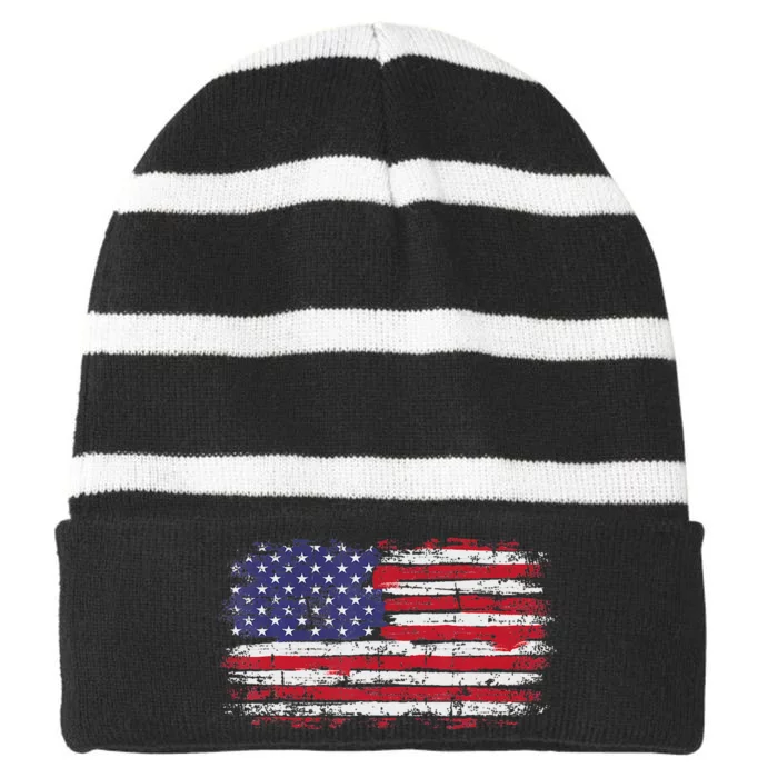 Vintage Usa Flag 4th Of July Independence Day Striped Beanie with Solid Band