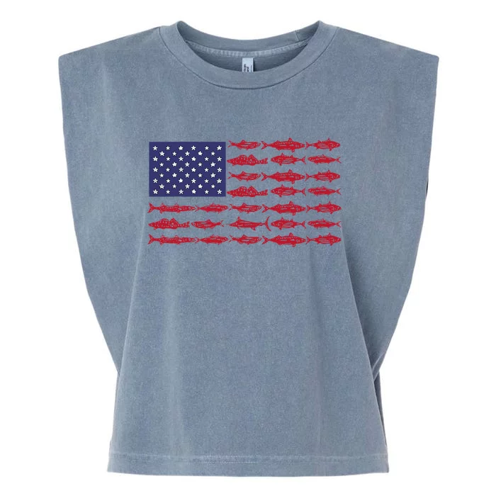 Vintage USA Fish American Flag Fishing Gifts ABS001 Garment-Dyed Women's Muscle Tee