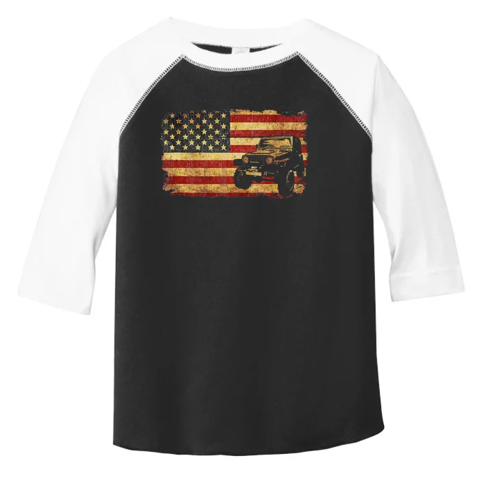 Vintage US Flag Off Road Vehicle 4x4 Off Road Toddler Fine Jersey T-Shirt