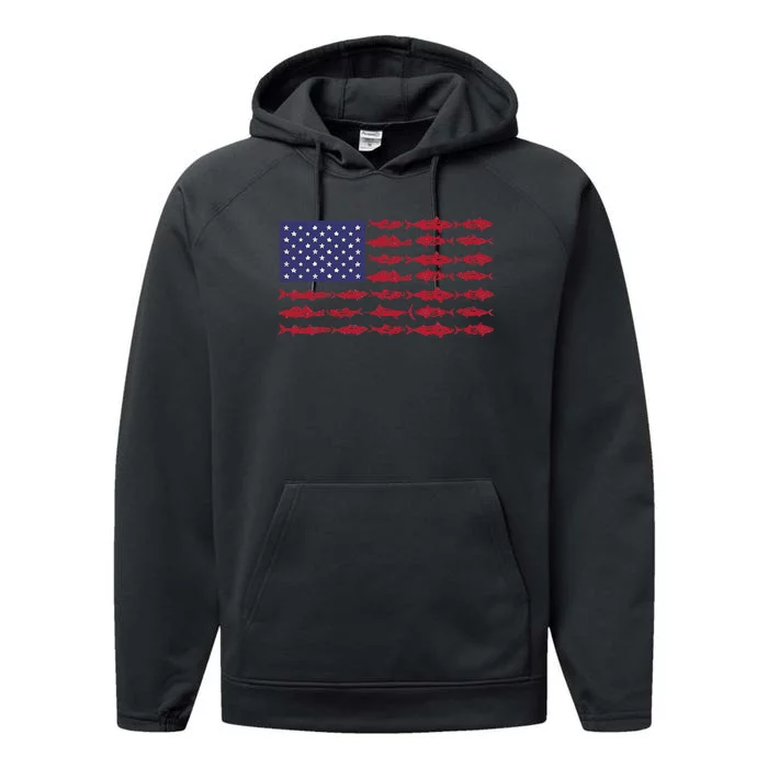 Vintage USA Fish American Flag Fishing Gifts ABS001 Performance Fleece Hoodie