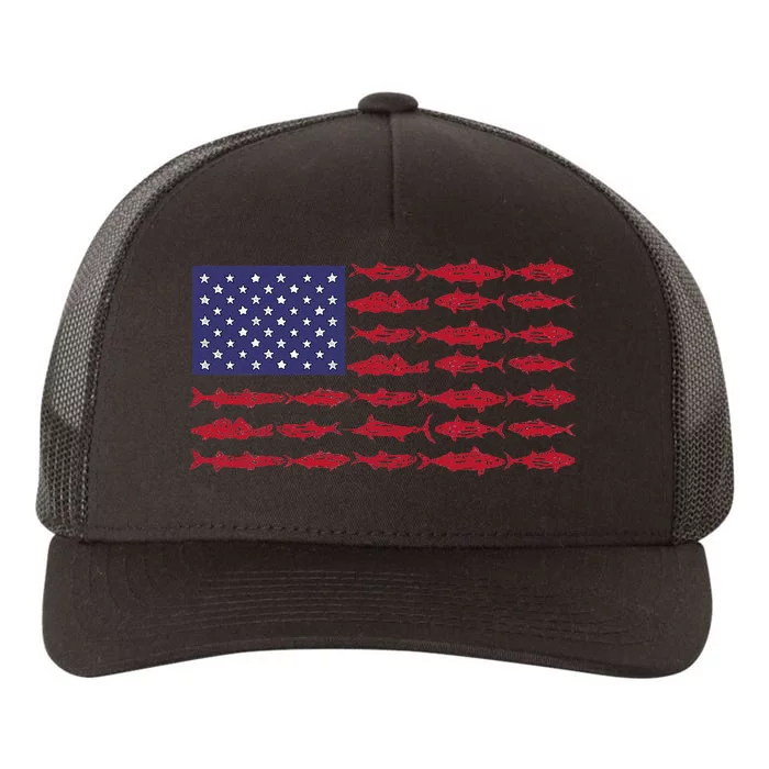 Vintage USA Fish American Flag Fishing Gifts ABS001 Yupoong Adult 5-Panel Trucker Hat