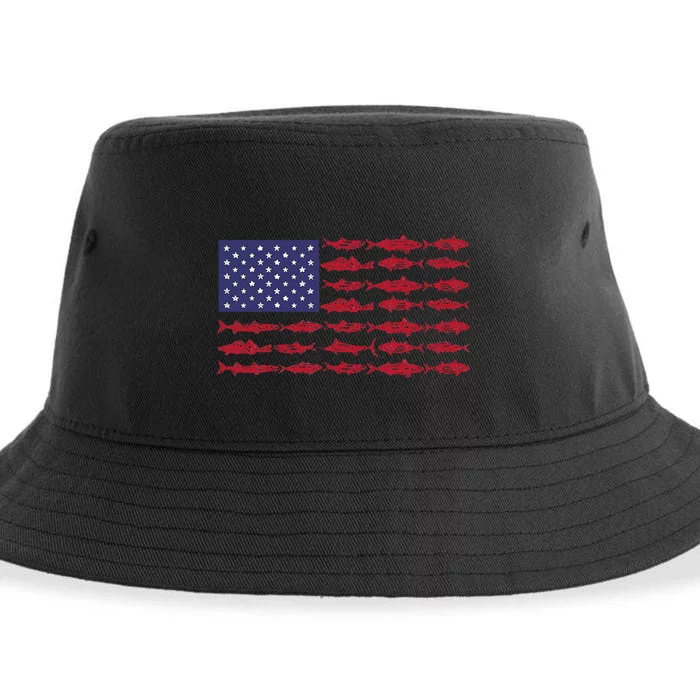 Vintage USA Fish American Flag Fishing Gifts ABS001 Sustainable Bucket Hat