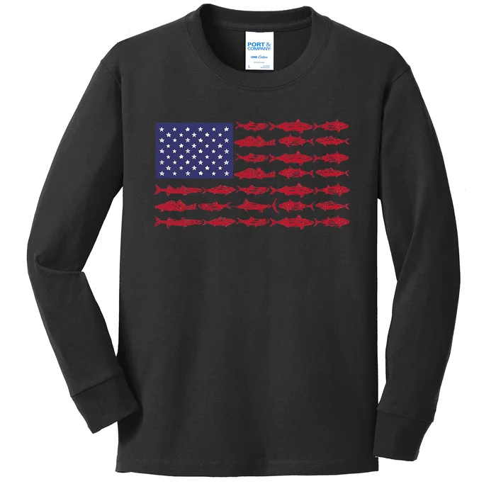 Vintage USA Fish American Flag Fishing Gifts ABS001 Kids Long Sleeve Shirt