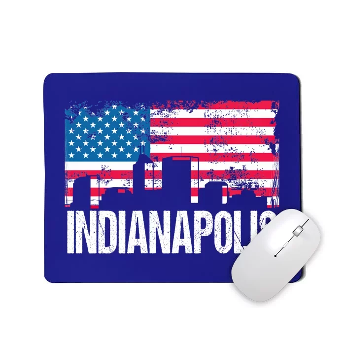 Vintage Us Flag American City Skyline Indianapolis July 4th Gift Mousepad