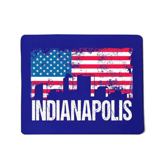 Vintage Us Flag American City Skyline Indianapolis July 4th Gift Mousepad