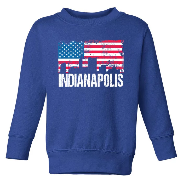 Vintage Us Flag American City Skyline Indianapolis July 4th Gift Toddler Sweatshirt