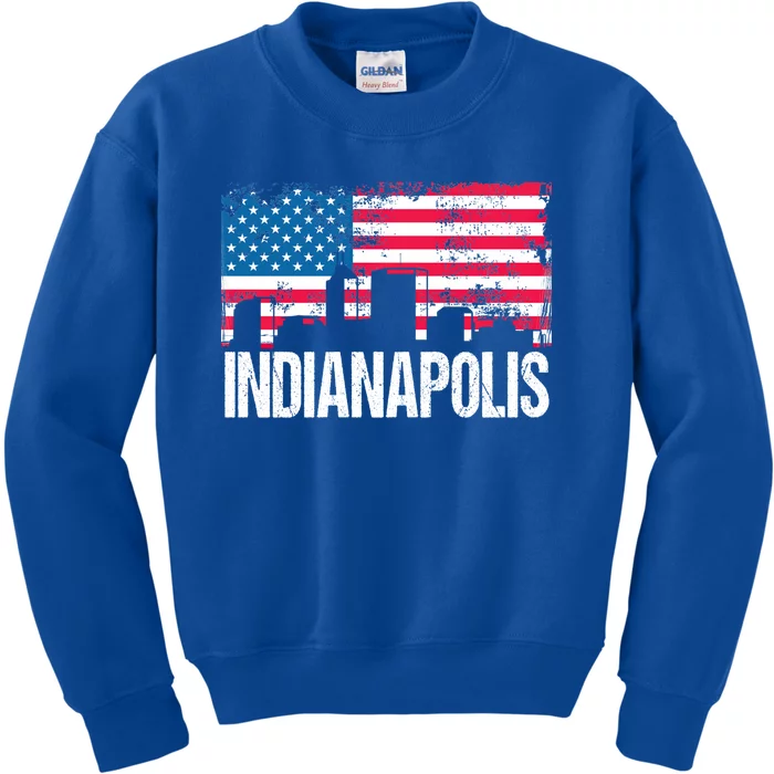 Vintage Us Flag American City Skyline Indianapolis July 4th Gift Kids Sweatshirt