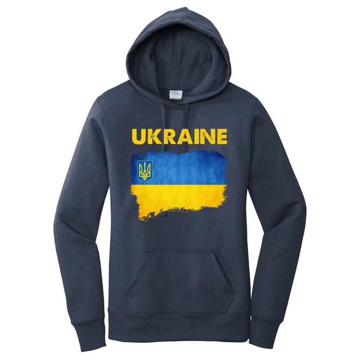 Vintage Ukraine Flag Ukrainian Patriotic Trident Symbol Art Cool Gift Women's Pullover Hoodie