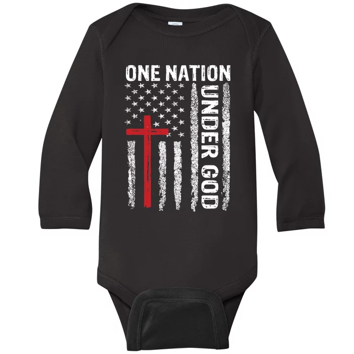 Vintage USA Flag Christian Faith Family Freedom Baby Long Sleeve Bodysuit