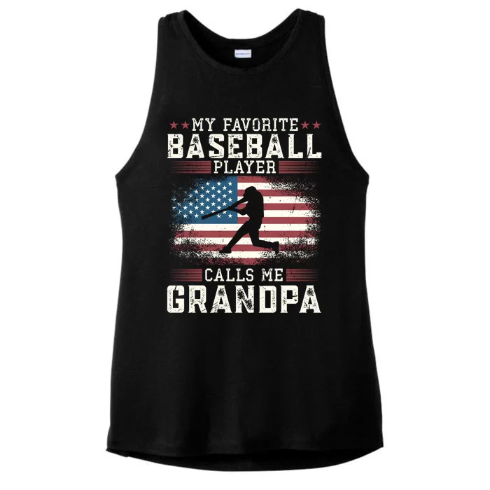 Vintage Usa Flag Design My Favorite Baseball Player Grandpa Gift Ladies Tri-Blend Wicking Tank