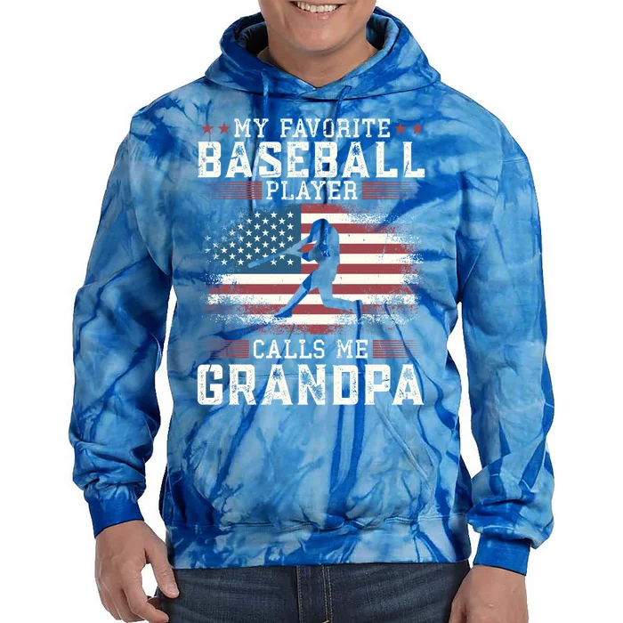 Vintage Usa Flag Design My Favorite Baseball Player Grandpa Gift Tie Dye Hoodie