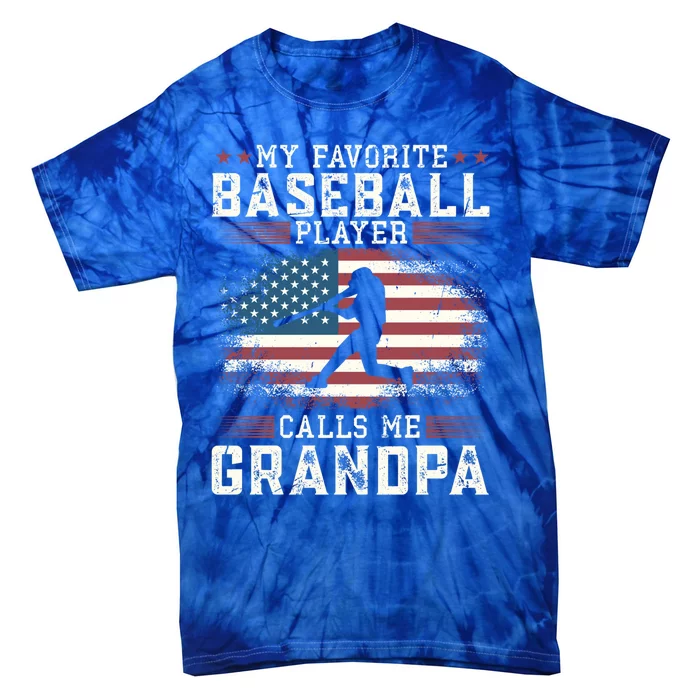 Vintage Usa Flag Design My Favorite Baseball Player Grandpa Gift Tie-Dye T-Shirt